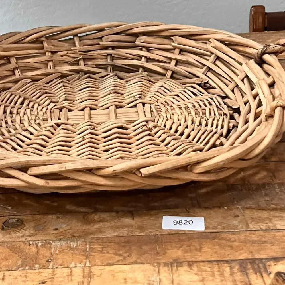 Rattan Woven Wicker Oval Basket With Handles Farmhouse Cottage